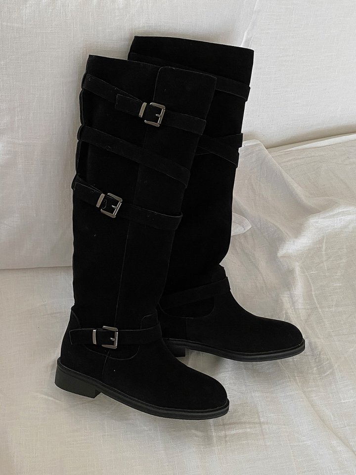 Vade - Korean Women Fashion - #momslook - Suede Buckle Velcro Strap Boots - 9
