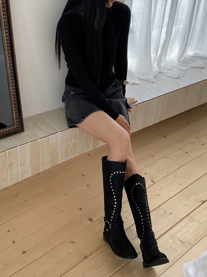 Vade - Korean Women Fashion - #momslook - Unique Pattern Suede Half Boots - 6