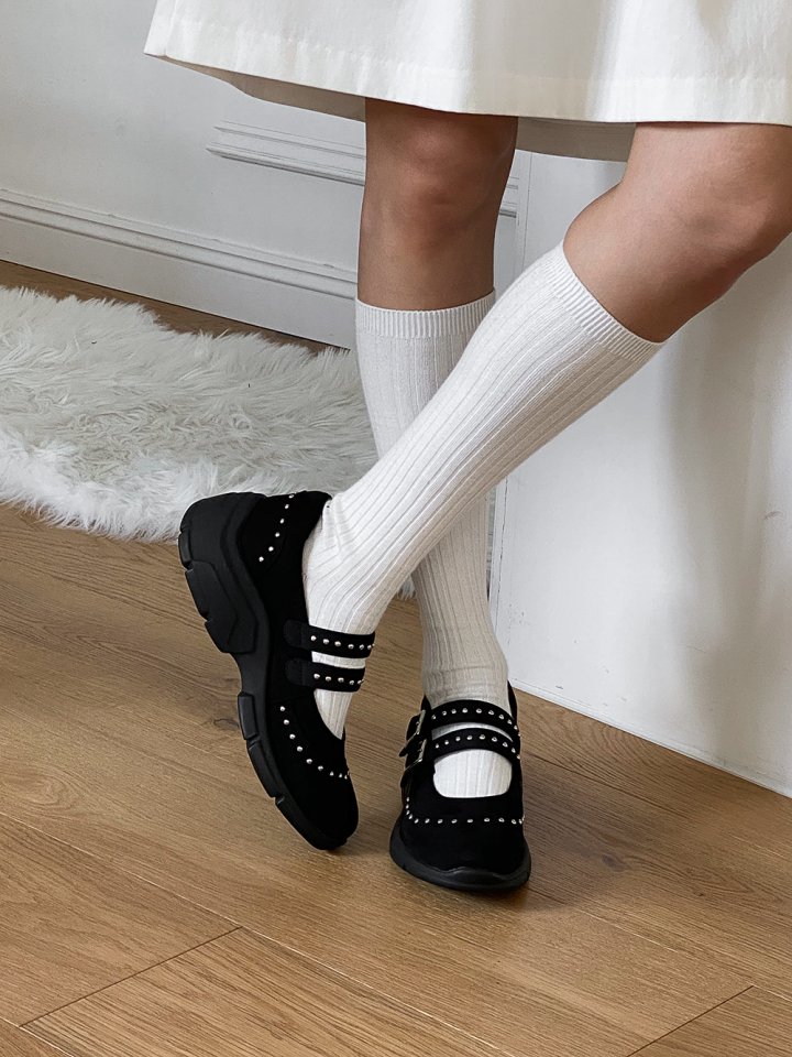 Vade - Korean Women Fashion - #womensfashion - Suede Point Buckle Flat Sneakers - 4