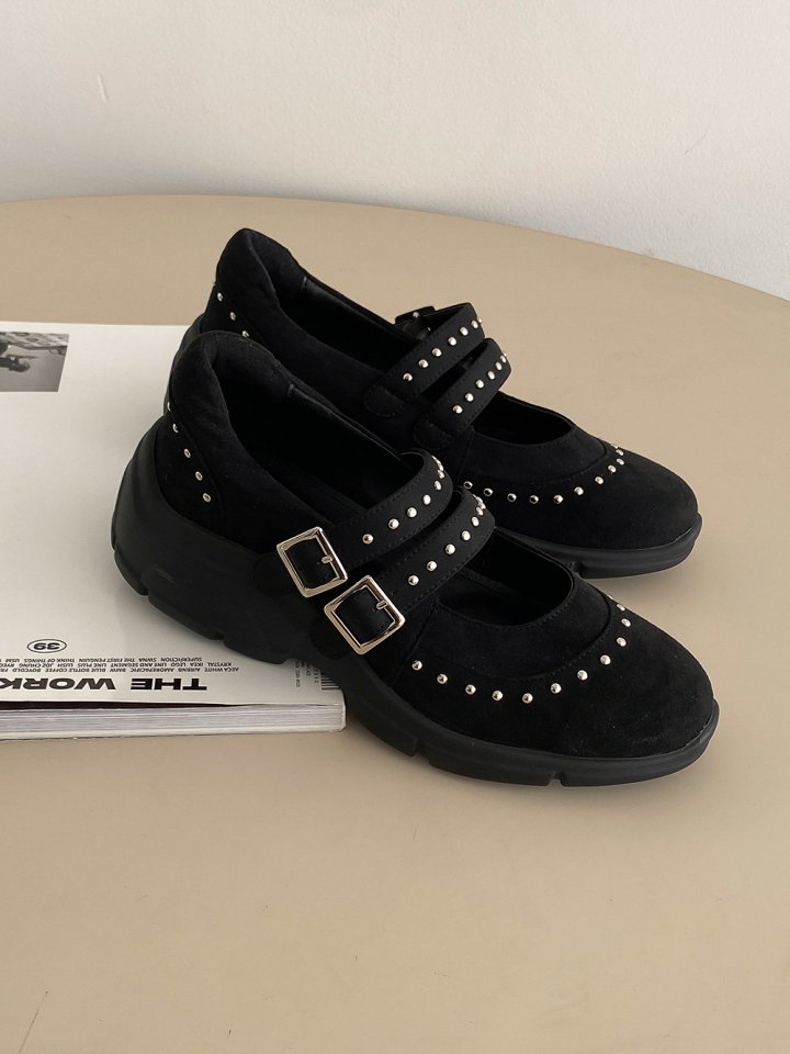 Vade - Korean Women Fashion - #momslook - Suede Point Buckle Flat Sneakers - 6