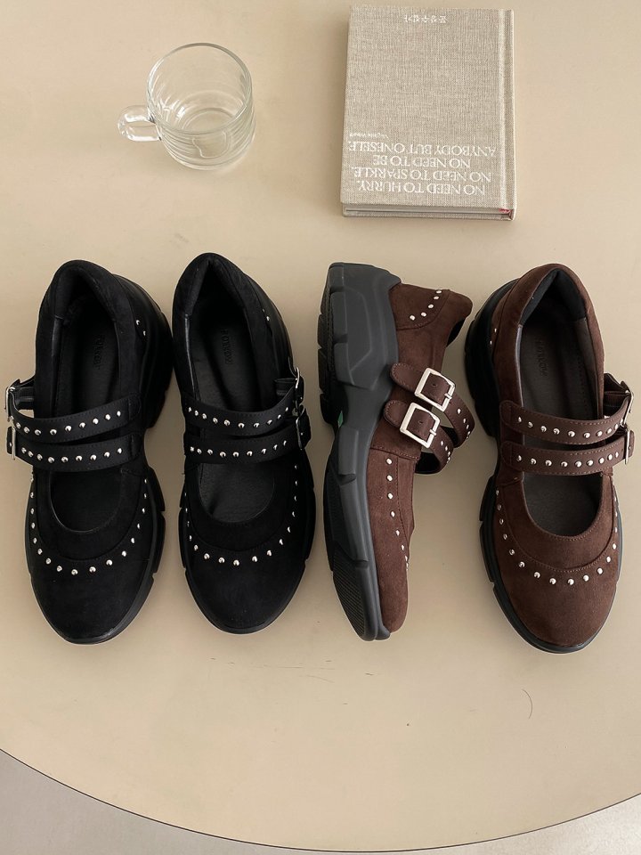 Vade - Korean Women Fashion - #momslook - Suede Point Buckle Flat Sneakers - 8