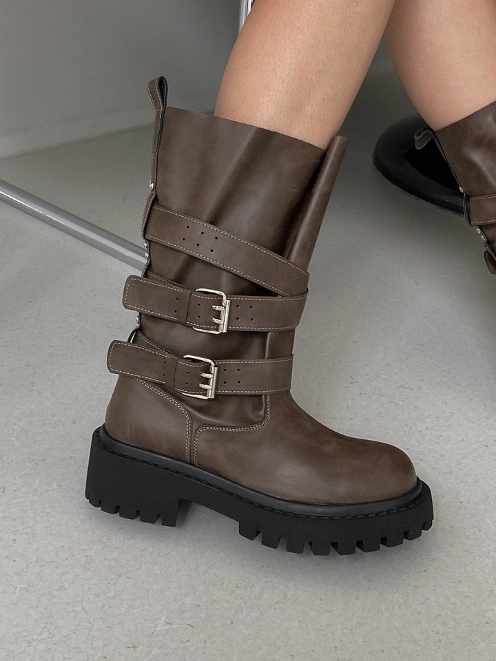 Vade - Korean Women Fashion - #momslook - Strap Buckle Mid Half Walker Boots - 10