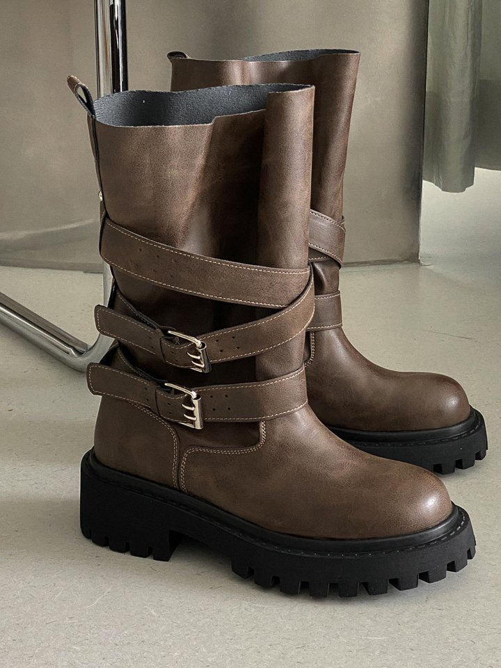 Vade - Korean Women Fashion - #momslook - Strap Buckle Mid Half Walker Boots - 12