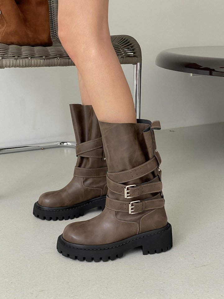 Vade - Korean Women Fashion - #womensfashion - Strap Buckle Mid Half Walker Boots - 4