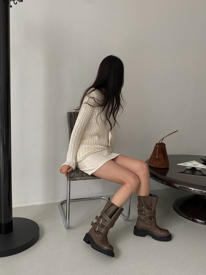 Vade - Korean Women Fashion - #momslook - Strap Buckle Mid Half Walker Boots - 6