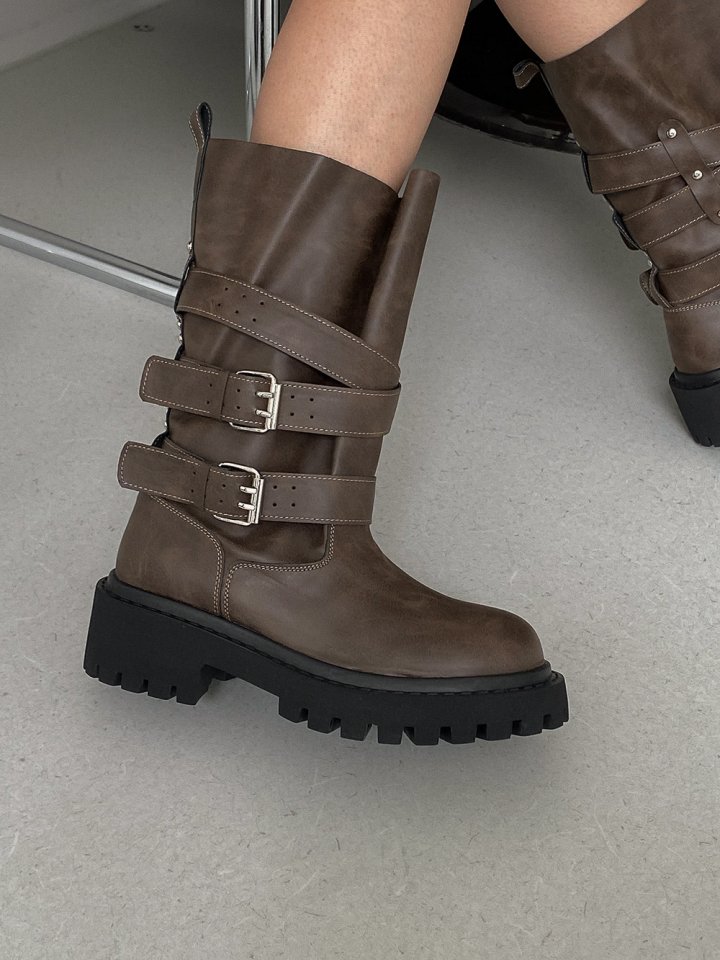 Vade - Korean Women Fashion - #momslook - Strap Buckle Mid Half Walker Boots - 8