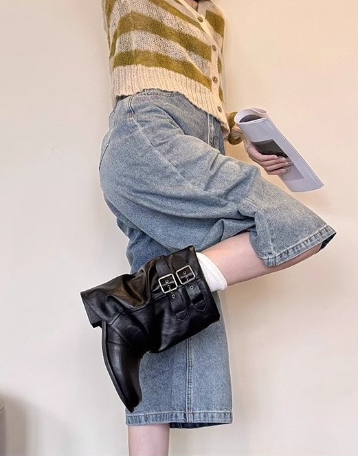 Vade - Korean Women Fashion - #momslook - Buckle Strap Half Mid Boots - 8