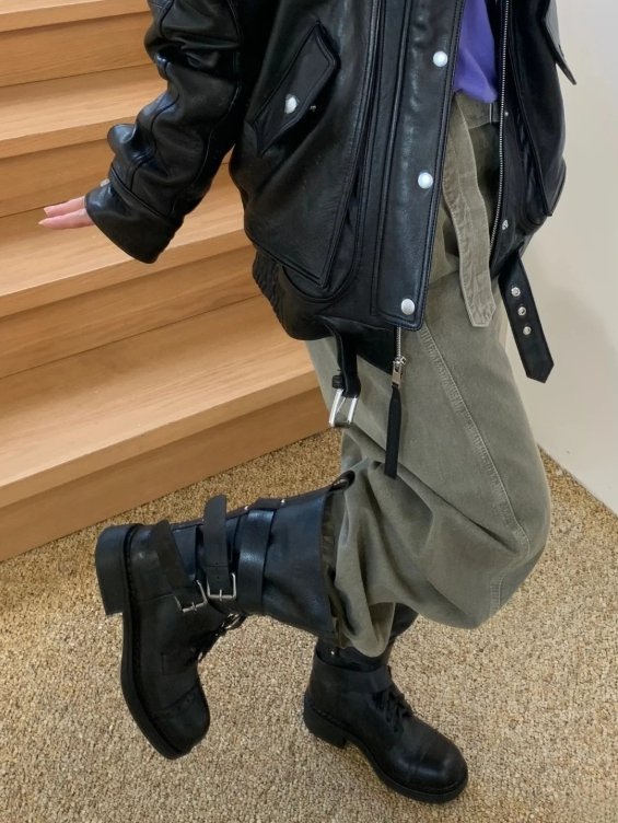 Vade - Korean Women Fashion - #momslook - Half Buckle Strap Walker Boots