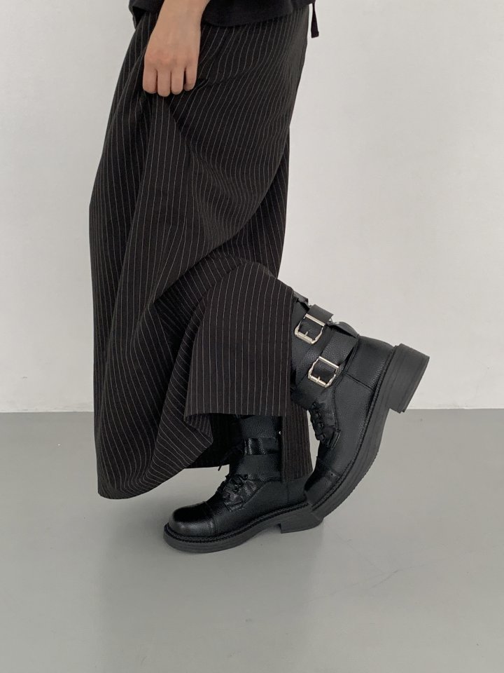Vade - Korean Women Fashion - #momslook - Half Buckle Strap Walker Boots - 5