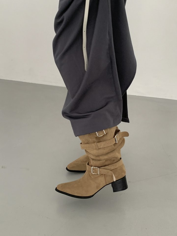 Vade - Korean Women Fashion - #womensfashion - Half Western Stiletto Buckle Mid Boots - 4