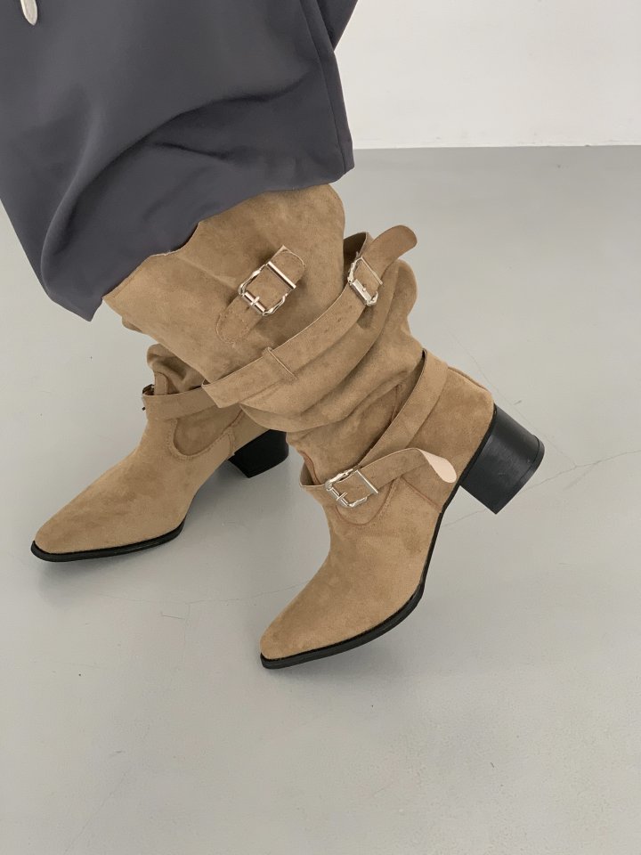 Vade - Korean Women Fashion - #momslook - Half Western Stiletto Buckle Mid Boots - 5