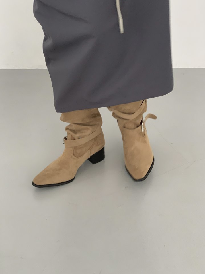 Vade - Korean Women Fashion - #momslook - Half Western Stiletto Buckle Mid Boots - 6