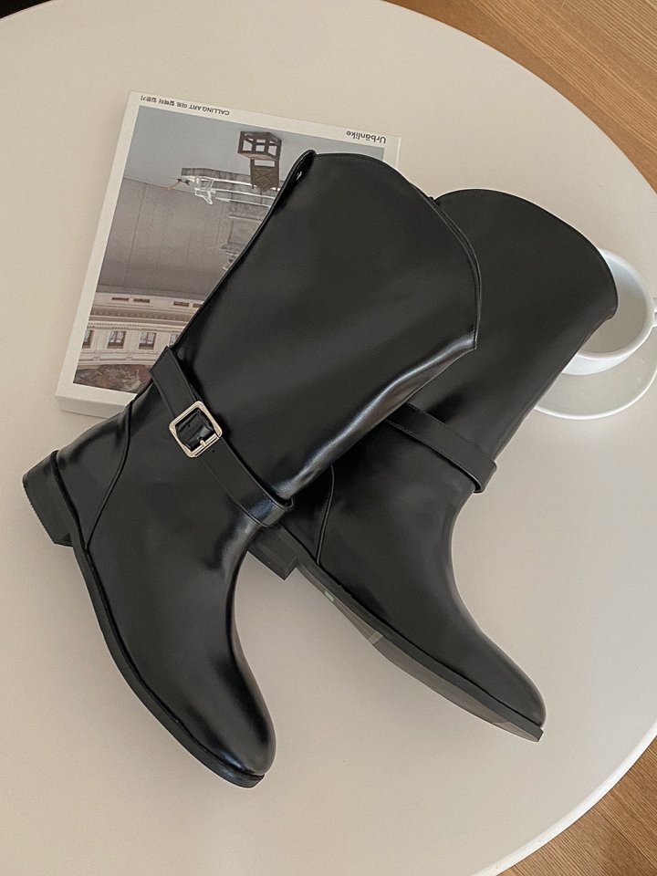 Vade - Korean Women Fashion - #momslook - Western Mid Low Heel Half Boots - 9