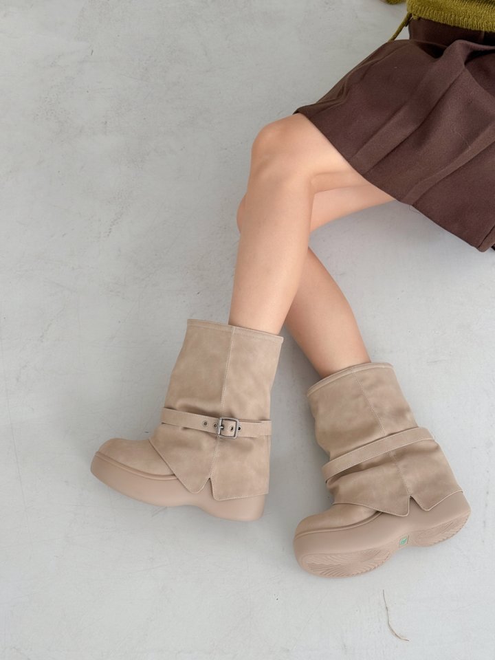 Vade - Korean Women Fashion - #momslook - Half Mid Suede Puffy Boots - 7