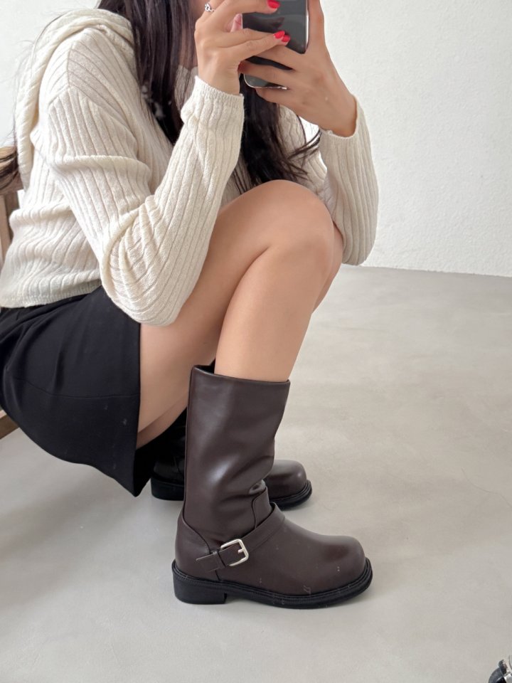 Vade - Korean Women Fashion - #momslook - Buckle Strap Mid Half Boots - 3