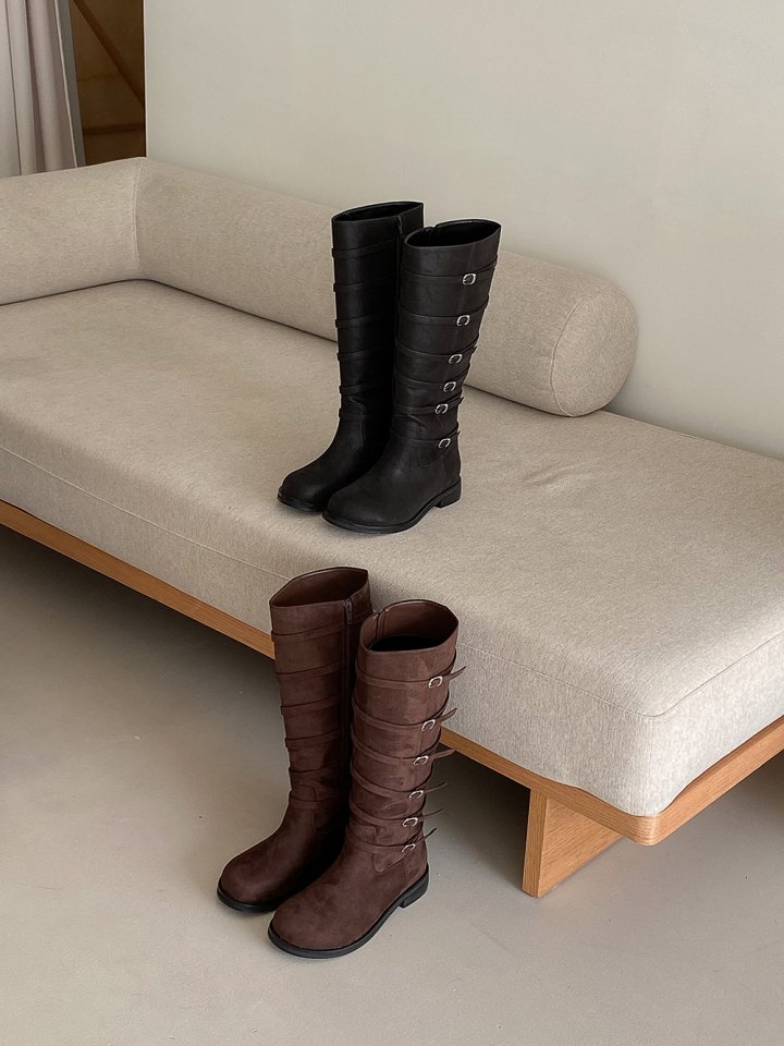 Vade - Korean Women Fashion - #momslook - Buckle Rider Biker Mid Half Boots - 5