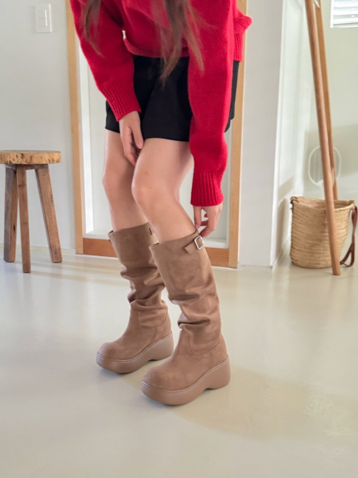 Vade - Korean Women Fashion - #momslook - Platform Half Mid Suede Boots - 10