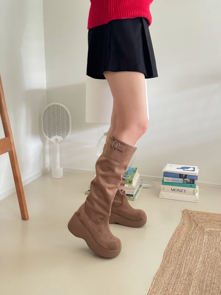 Vade - Korean Women Fashion - #momslook - Platform Half Mid Suede Boots - 8