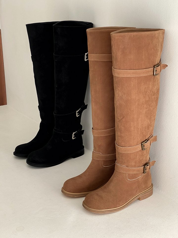 Vade - Korean Women Fashion - #momslook - Suede Buckle Long Boots - 11