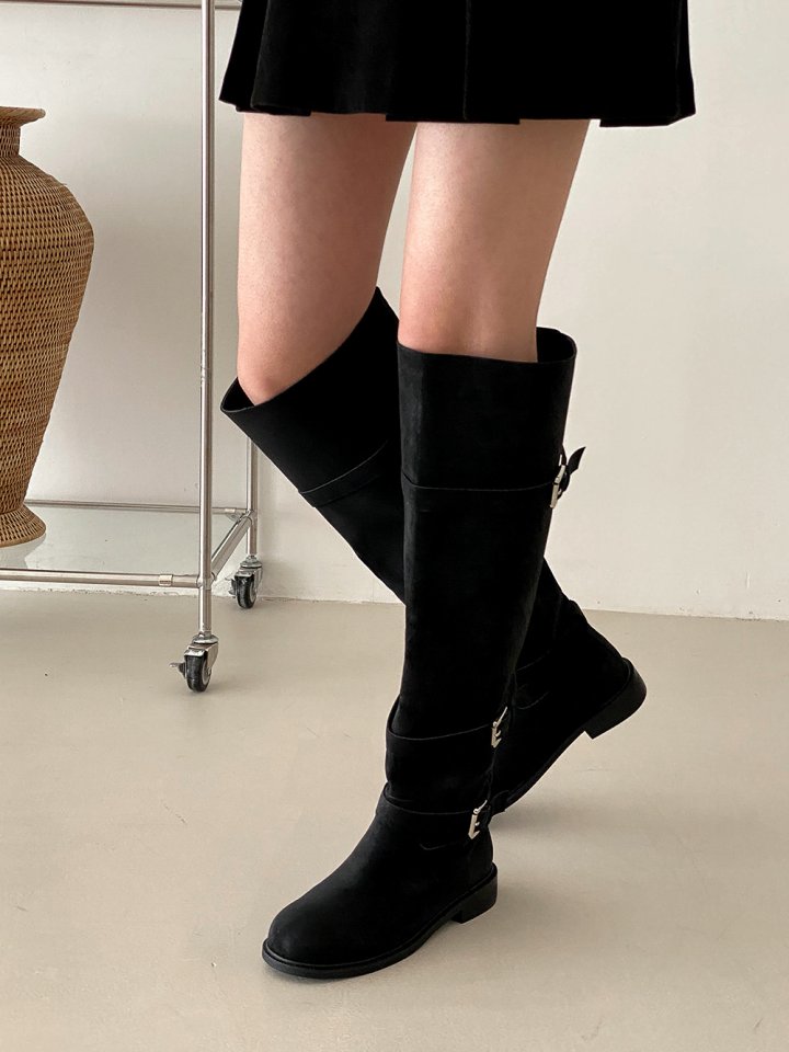 Vade - Korean Women Fashion - #momslook - Suede Buckle Long Boots - 7
