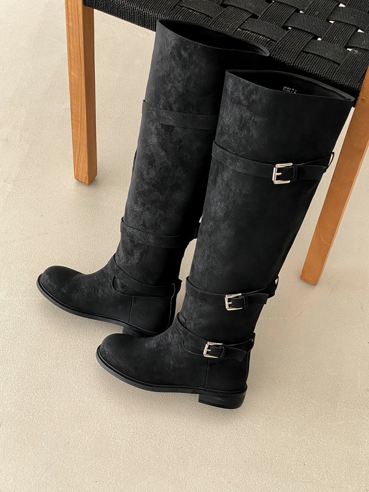 Vade - Korean Women Fashion - #momslook - Suede Buckle Long Boots - 9