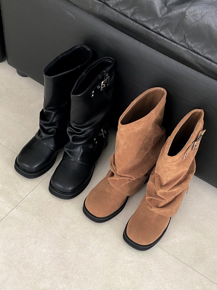 Vade - Korean Women Fashion - #momslook - Basic Buckle Boots - 12
