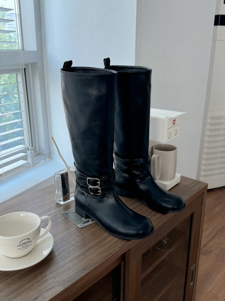 Vade - Korean Women Fashion - #momslook - Buckle Velcro Rider Boots - 3