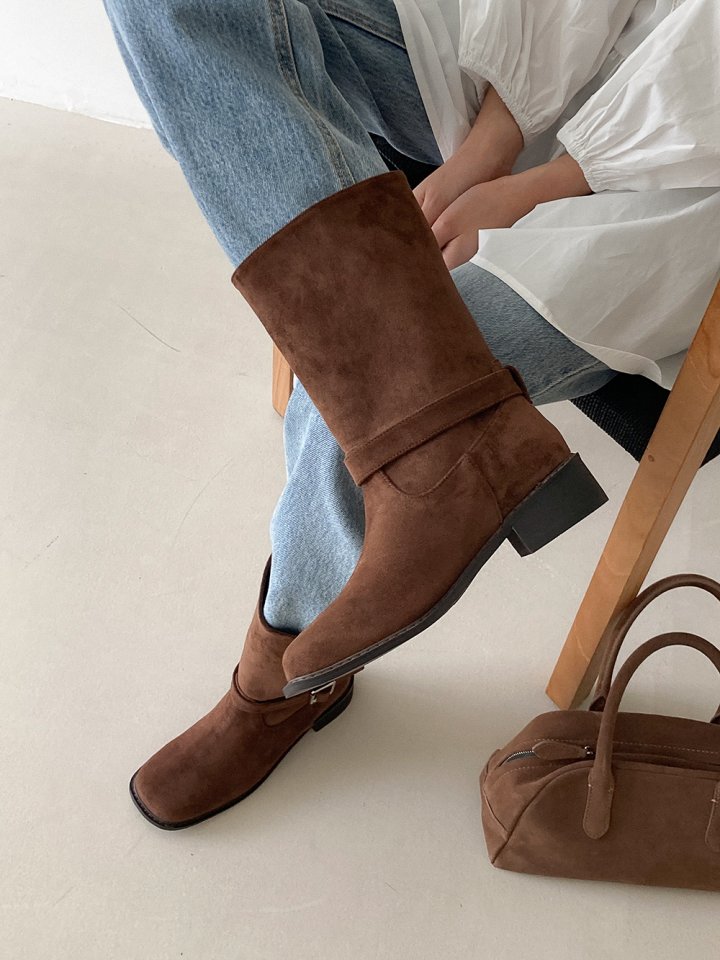 Vade - Korean Women Fashion - #momslook - Buckle Strap Mid Half Boots - 12