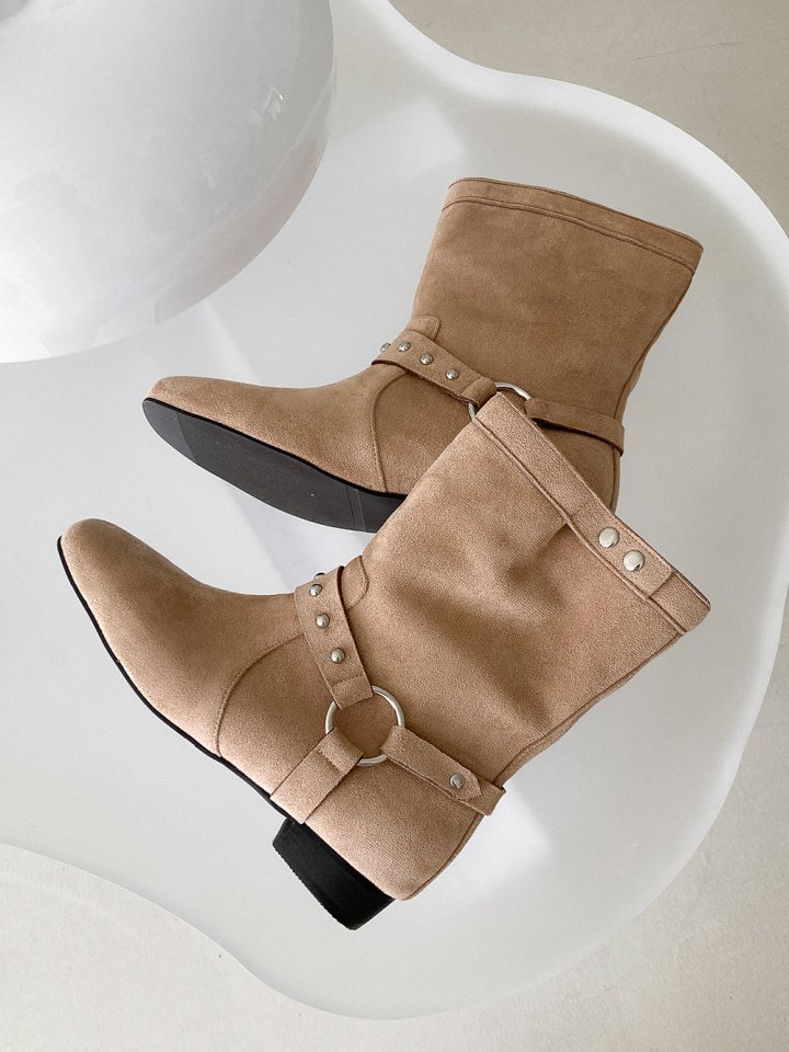 Vade - Korean Women Fashion - #momslook - Rider Suede Round Mid Half Boots - 5