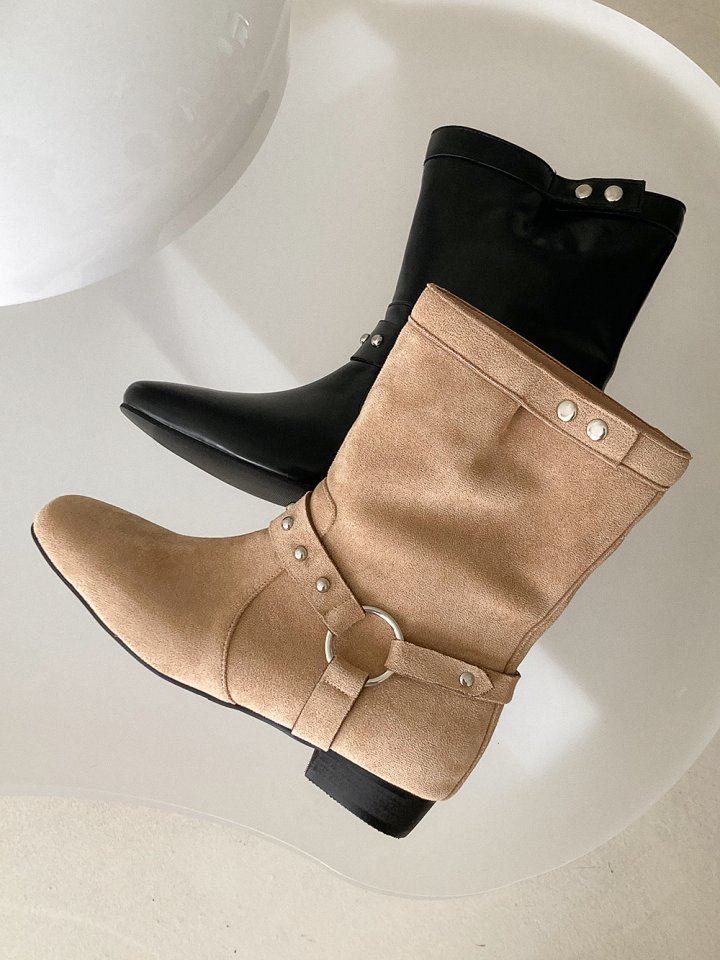 Vade - Korean Women Fashion - #momslook - Rider Suede Round Mid Half Boots - 7