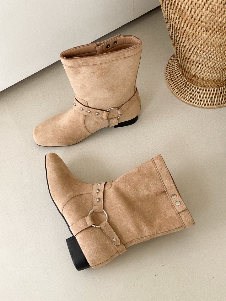 Vade - Korean Women Fashion - #momslook - Rider Suede Round Mid Half Boots - 9