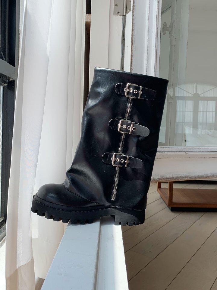Vade - Korean Women Fashion - #momslook - Buckle Rider Half Boots - 10