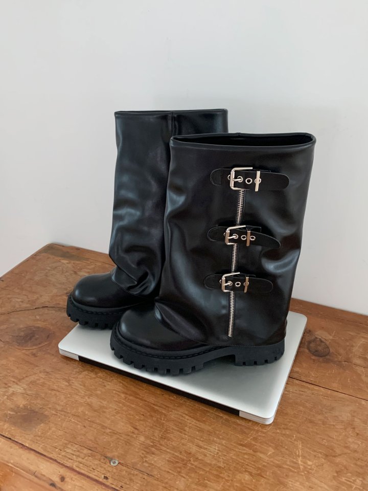 Vade - Korean Women Fashion - #momslook - Buckle Rider Half Boots - 6