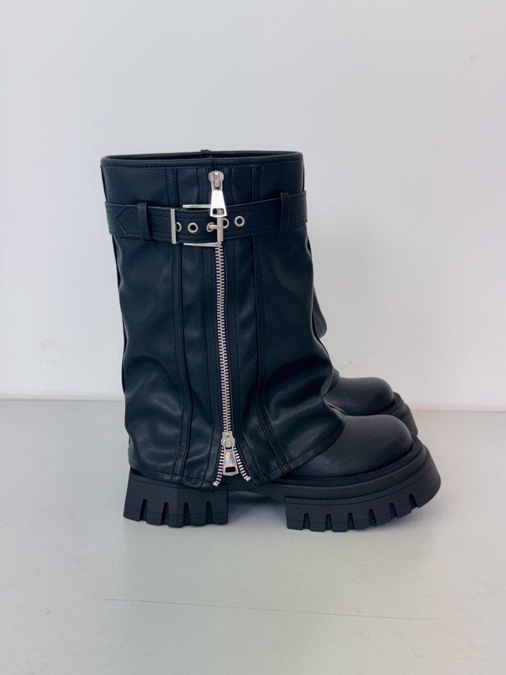 Vade - Korean Women Fashion - #momslook - Buckle Zipper Walker Boots - 12