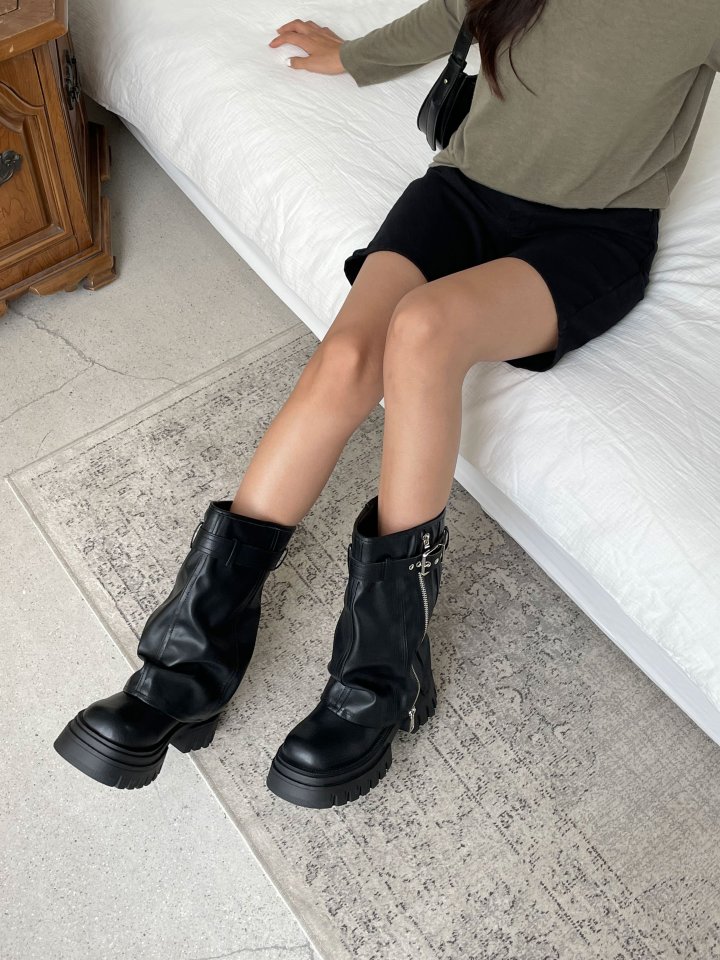 Vade - Korean Women Fashion - #momslook - Buckle Zipper Walker Boots - 6