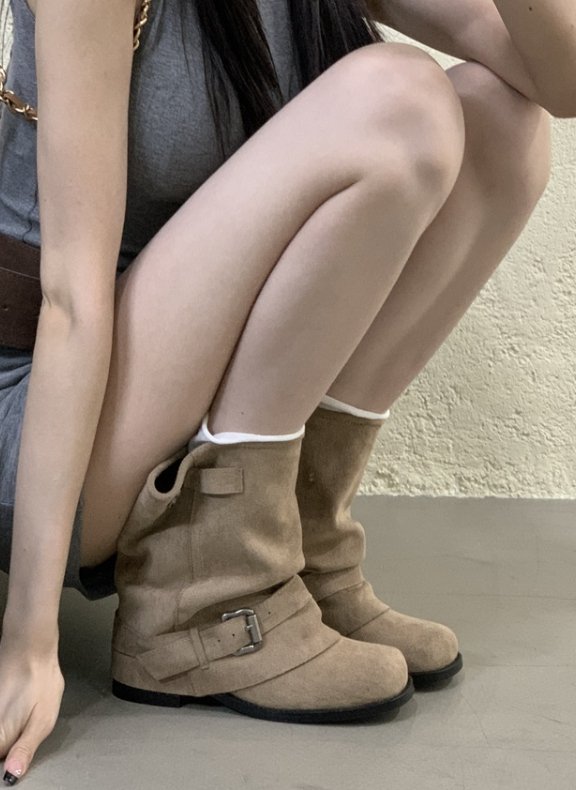 Vade - Korean Women Fashion - #momslook - Buckle Strap Half Boots