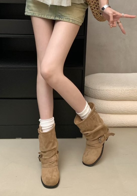 Vade - Korean Women Fashion - #momslook - Buckle Strap Half Boots - 3