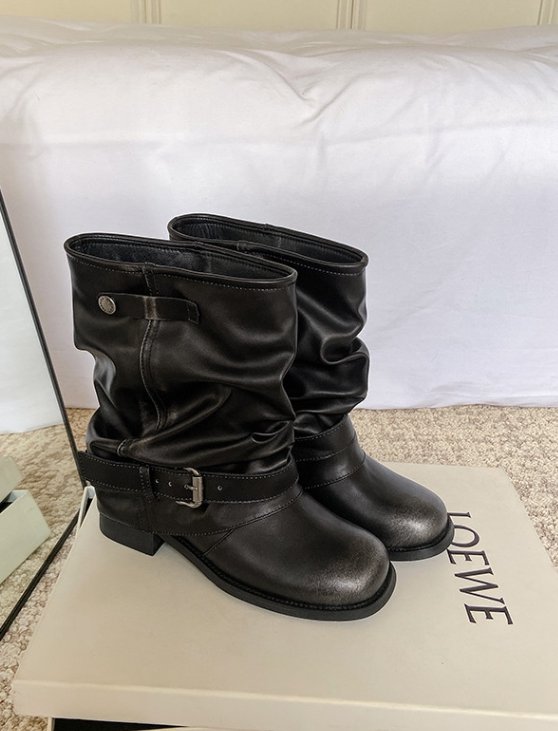 Vade - Korean Women Fashion - #momslook - Buckle Strap Half Boots - 9