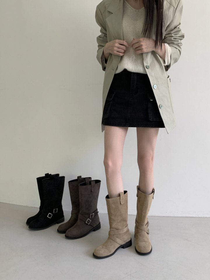 Vade - Korean Women Fashion - #momslook - Cross Middle Half Suede Boots - 10