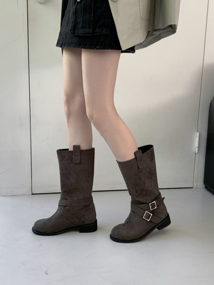 Vade - Korean Women Fashion - #momslook - Cross Middle Half Suede Boots - 12