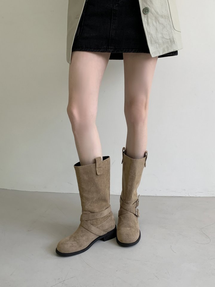 Vade - Korean Women Fashion - #momslook - Cross Middle Half Suede Boots - 6