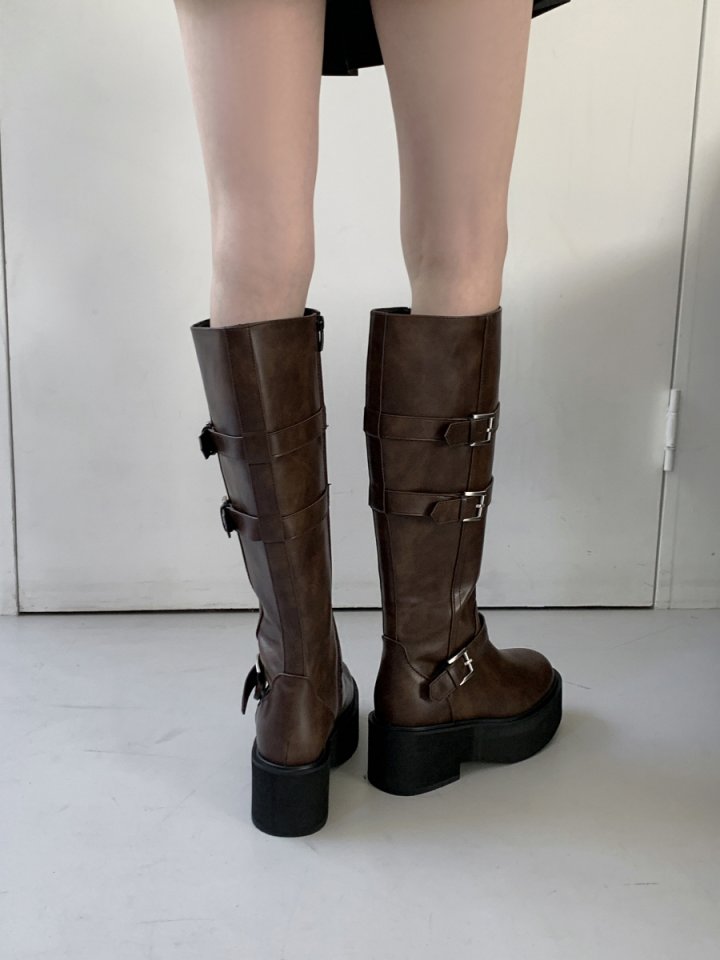 Vade - Korean Women Fashion - #momslook - Platform Middle Half Biker Boots - 11