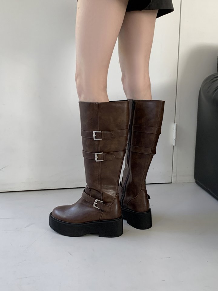 Vade - Korean Women Fashion - #momslook - Platform Middle Half Biker Boots - 12