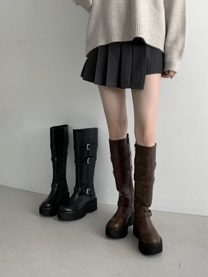 Vade - Korean Women Fashion - #momslook - Platform Middle Half Biker Boots - 5
