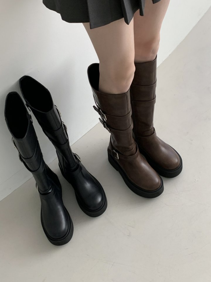 Vade - Korean Women Fashion - #momslook - Platform Middle Half Biker Boots - 7