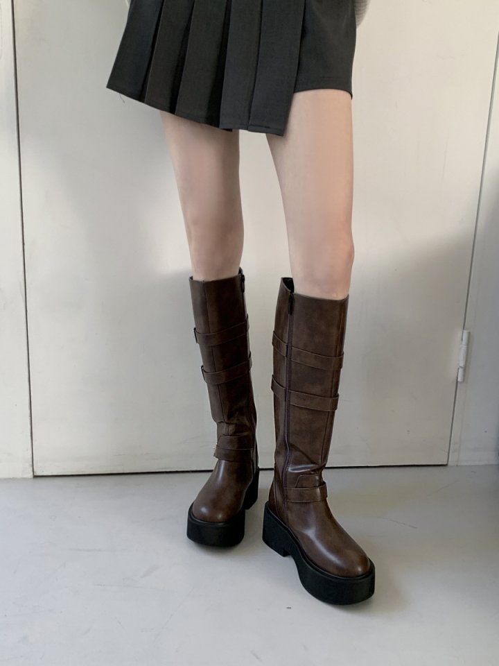 Vade - Korean Women Fashion - #momslook - Platform Middle Half Biker Boots - 9