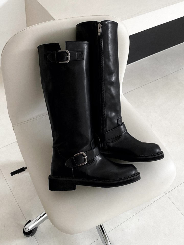 Vade - Korean Women Fashion - #momslook - Buckle Rider Biker Boots