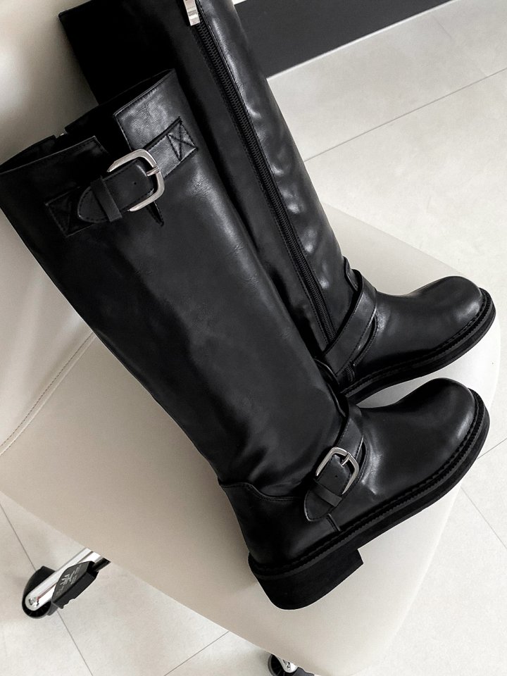 Vade - Korean Women Fashion - #momslook - Buckle Rider Biker Boots - 2