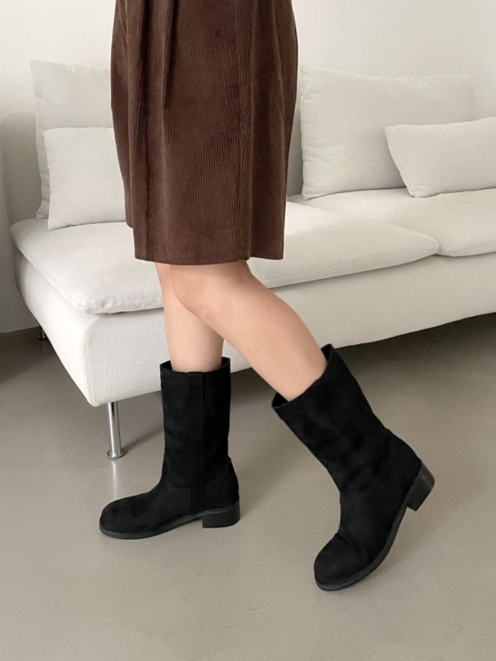 Vade - Korean Women Fashion - #momslook - Mid Half Suede Boots - 10