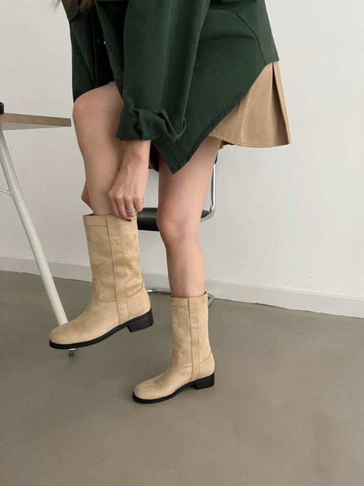 Vade - Korean Women Fashion - #momslook - Mid Half Suede Boots - 8